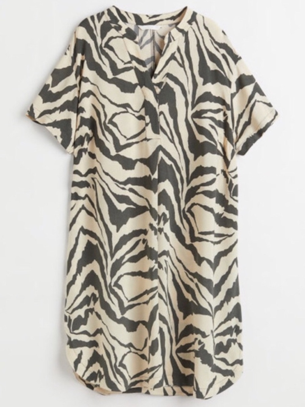H&M Mini Zebra Print V-Neck Tunic Dress Cream & Charcoal Black/Grey - M